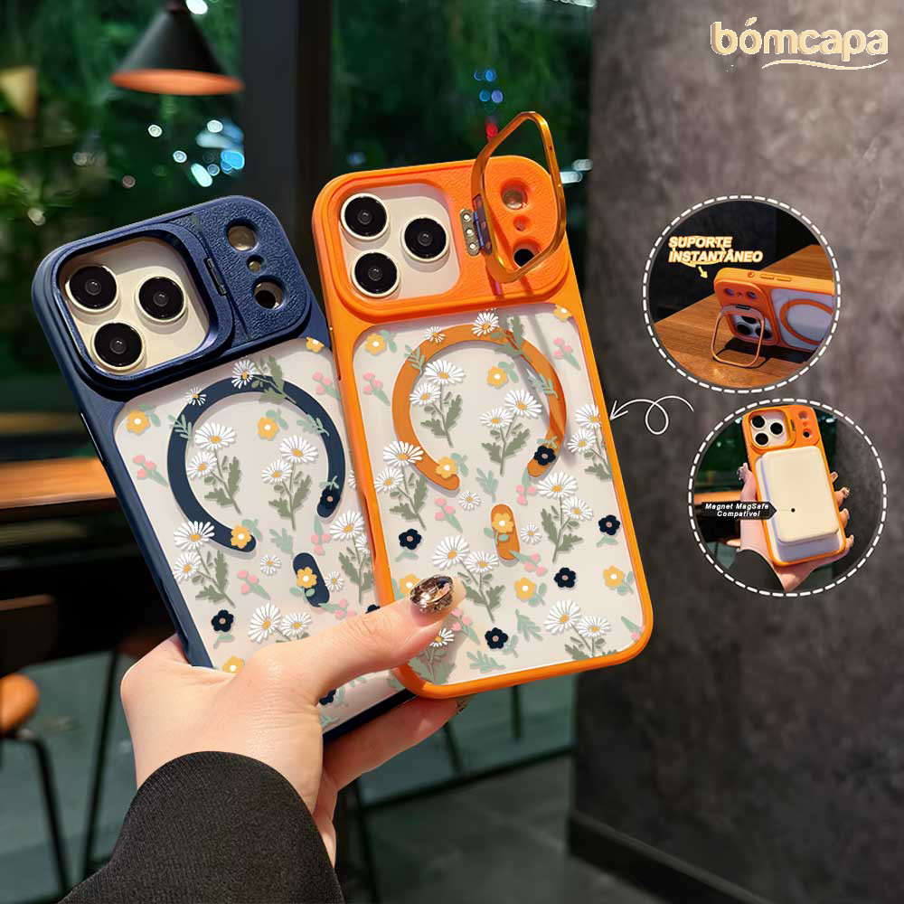 Nova Capinha Para iPhone 16 15 14 13 Magnética Protetora Capa Anti-impacto Magsafe Com Suporte De Câmera Case 6630