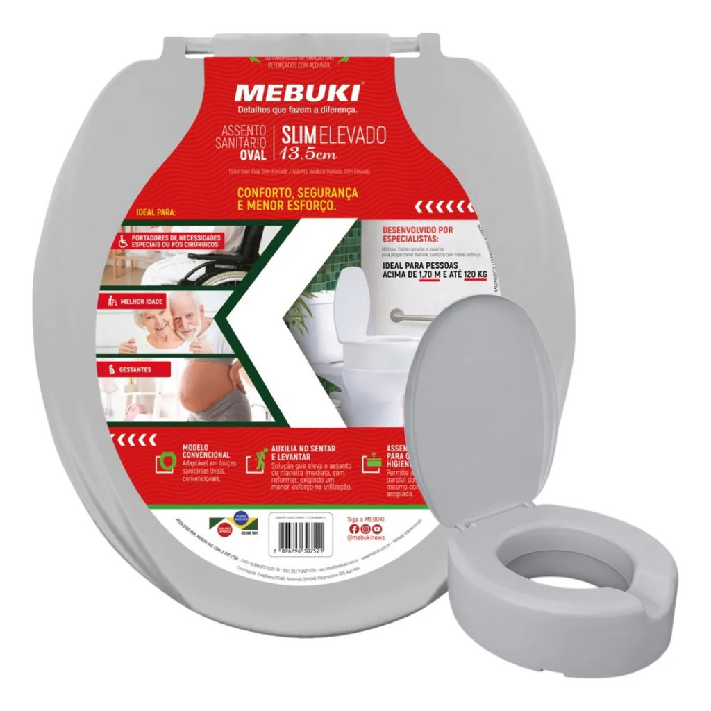 Assento Elevado 13,5cm Oval Cinza Para Vaso Windsor Deca