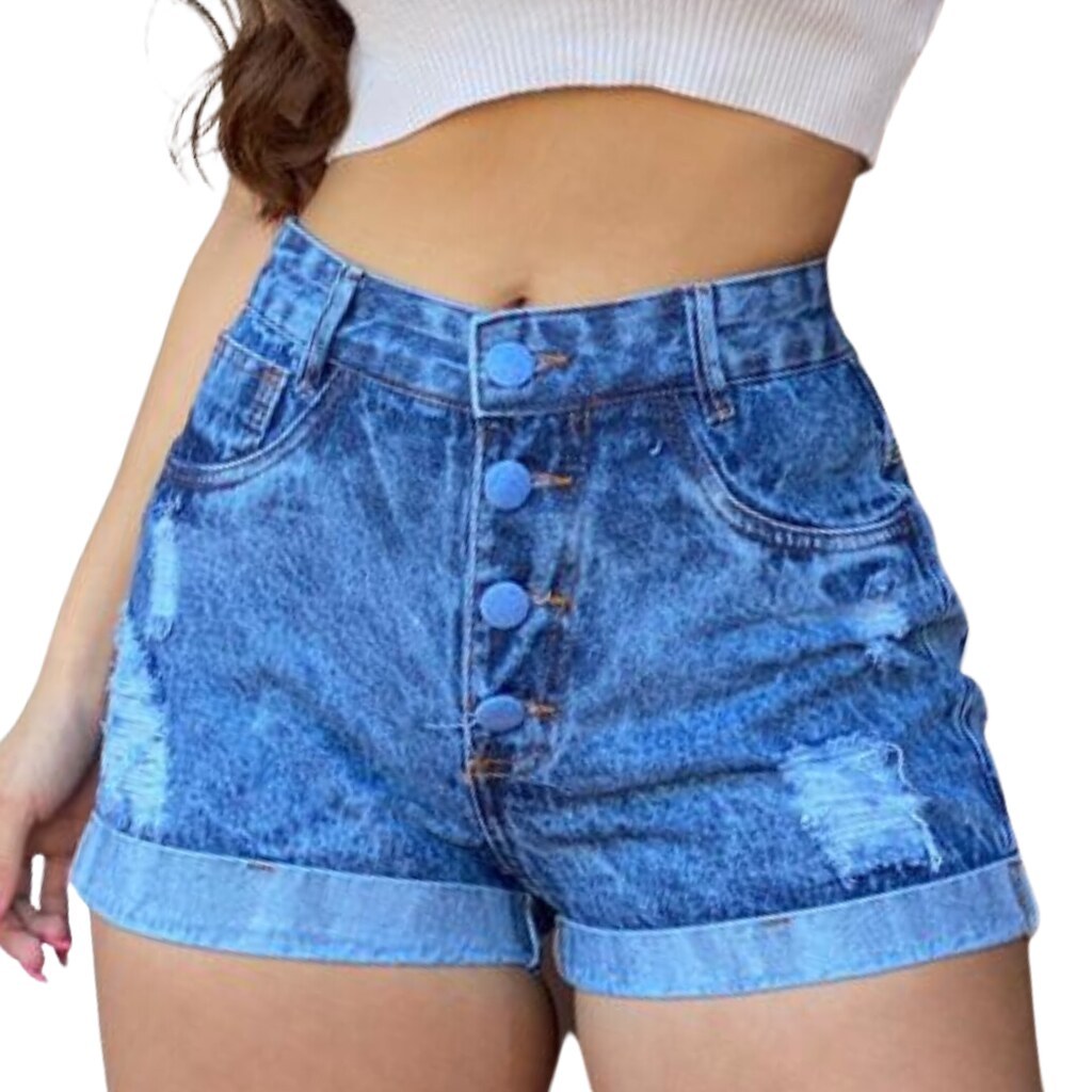 Short Jeans Feminino Soft Cós Alto Barra Dobrada 4 Botões, Empório do Jheans