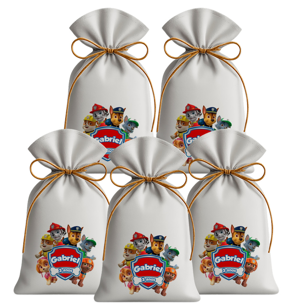 Kit 20 Saquinhos Sacolinhas Lembrancinha Festa Aniversário Tecido Personalizado Patrulha Canina Cachorros