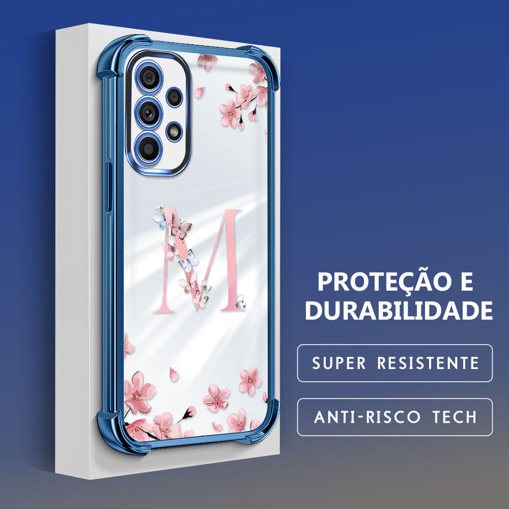Capinha Com Flores Letras Para Samsung Galaxy A53 5G Personalizada Capa Anti Impacto Transparente Macia Case SJ 1349