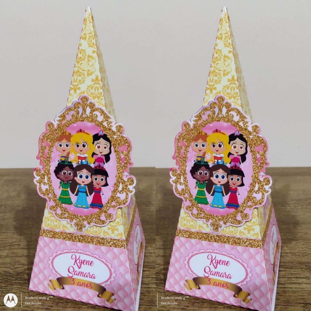 Caixa Pirâmide Personalizada | Caixa Cone | Lembrancinha para Festa | Envio Rápido | Princesas da Biblía