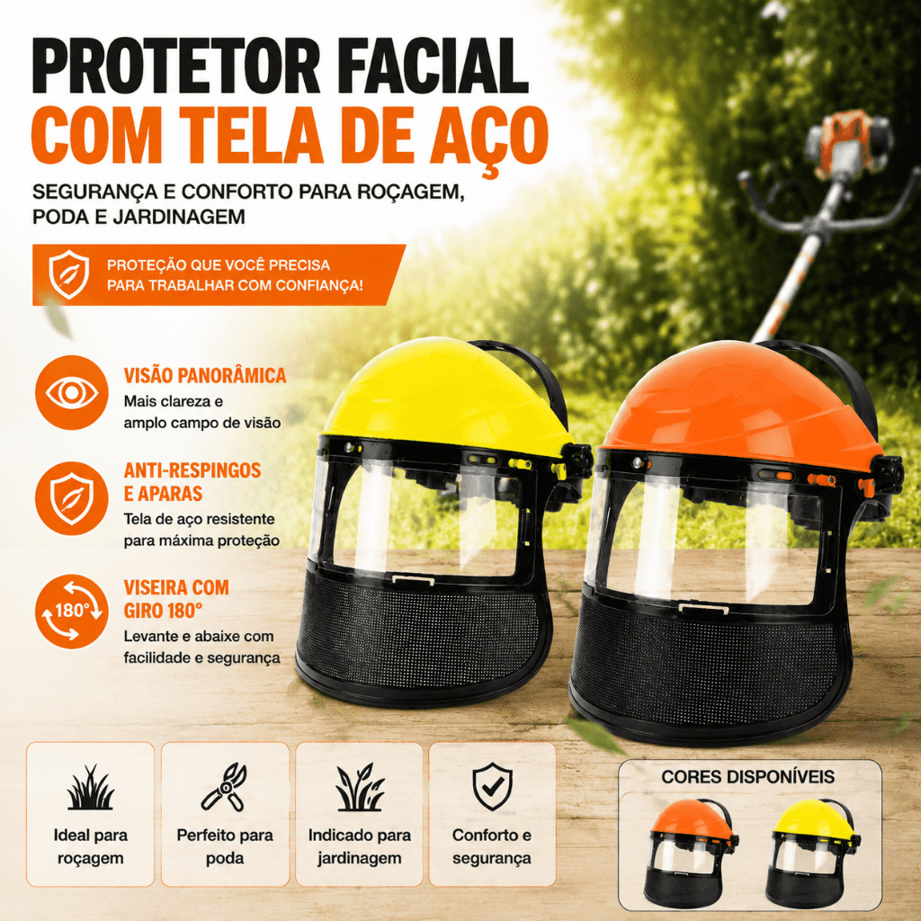 Protetor Facial com Tela de Aço para Roçadeira, Capacete de Segurança Ajustável para Jardinagem e Poda Avaliação da loja