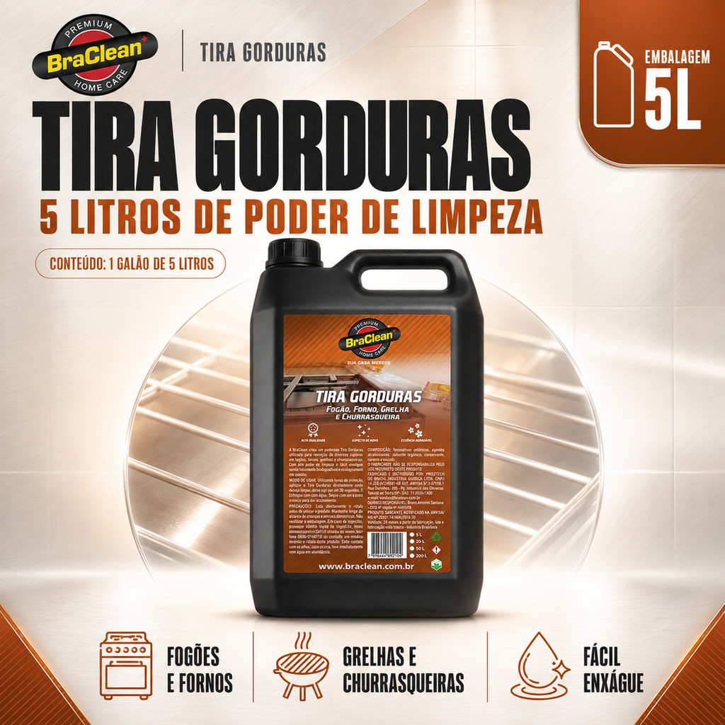 Limpa Gordura BraClean 5L Para Grelhas Churrasqueiras Fogões Fornos e Superfícies da Cozinha — imagem 2 de 2