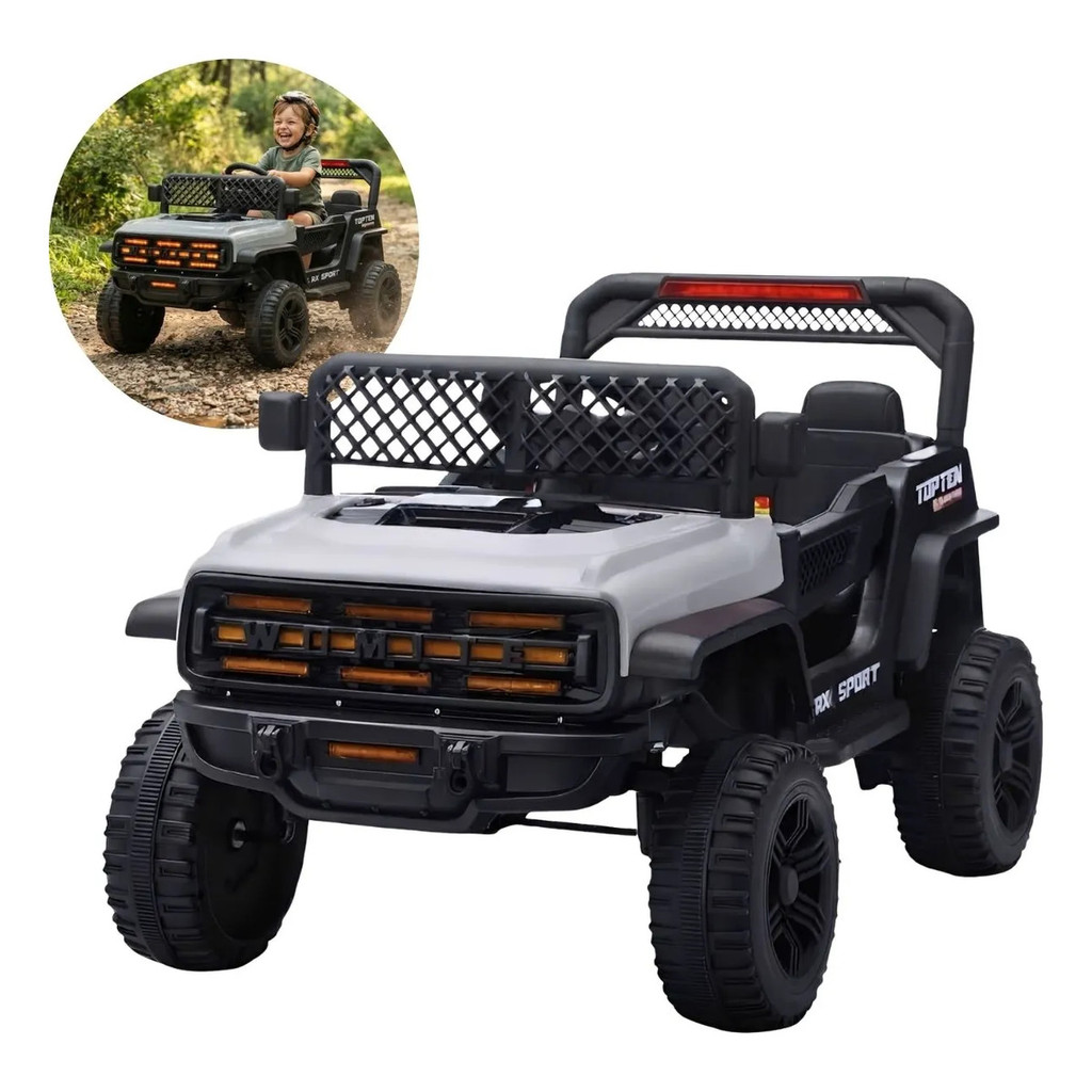 Imagem Mini Carro Elétrico Infantil 12v Cinza Com Luz Som Controle Importway BW544CZ