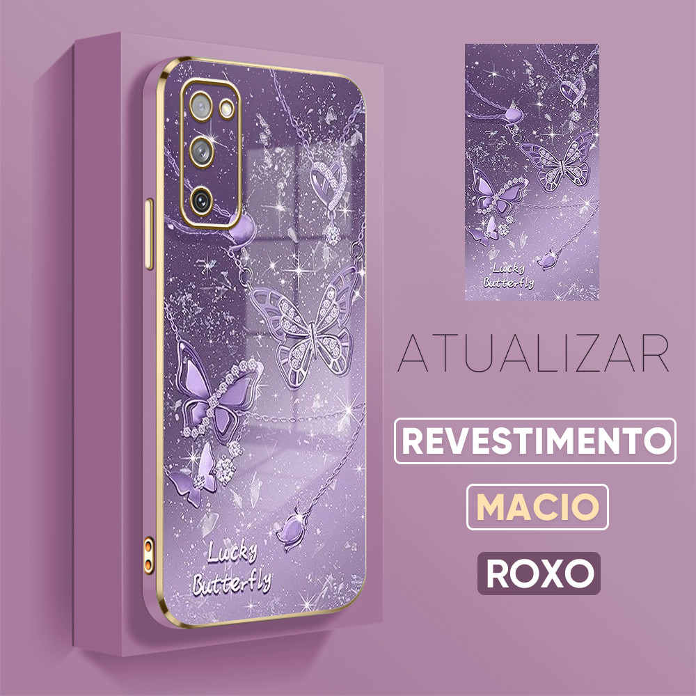 Capinha Borboletas e Borda Dourada Para Samsung Galaxy S20 FE 5G Capa Revestimento Macia Case DD2098