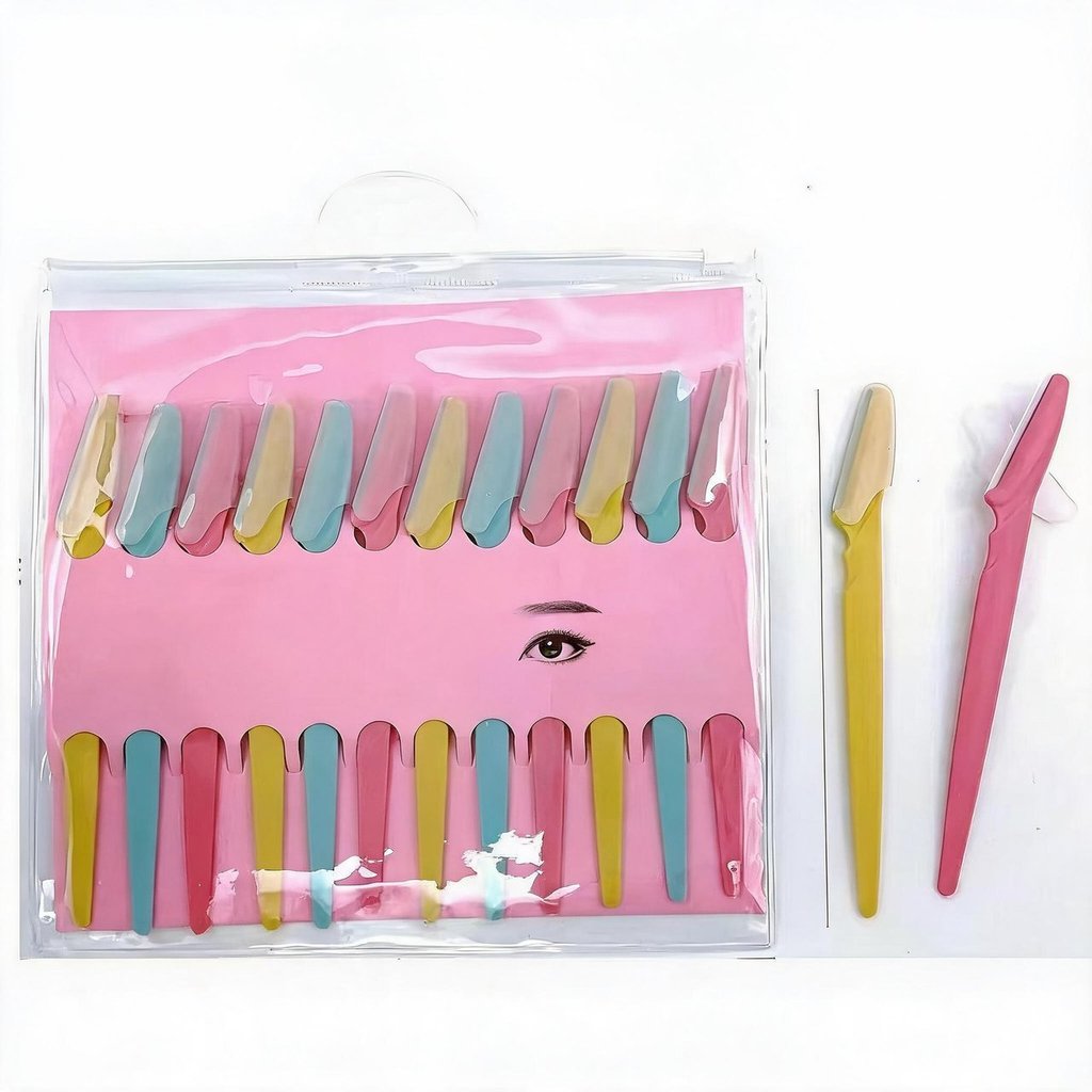Kit 12 Lâminas Para Sobrancelhas Com Tampa Protetora Aprox. 14,5cm Ideal Para Uso Doméstico E Profissional De Beleza
