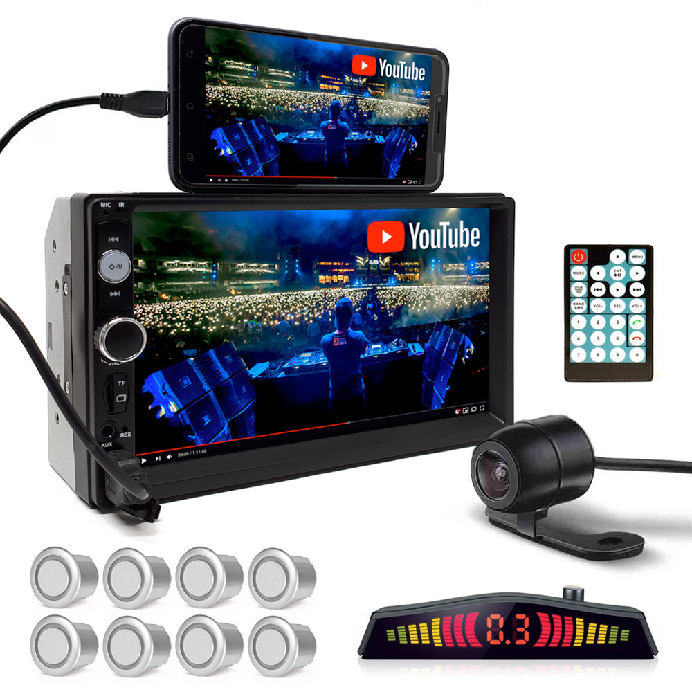 Kit Multimídia MP5 + Câmera Ré + Sensor 8 Pontos Prata Corolla 2013 2014 2015 2016 2017 Espelhamento