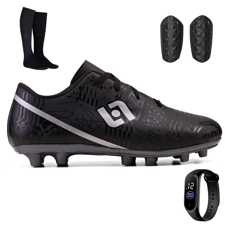 Chuteira Infantil Trava Leve + Meião + Relógio + Caneleira