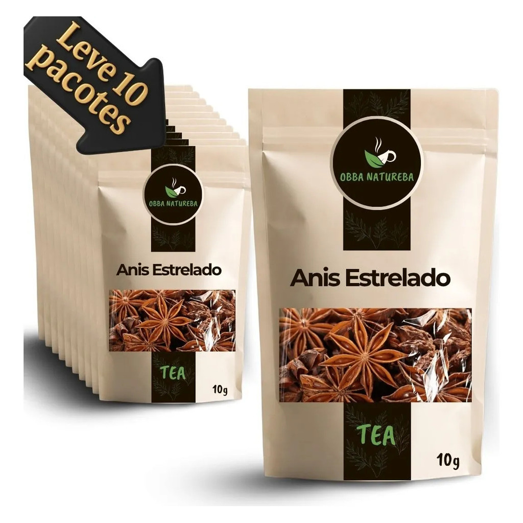Erva Natural de Anis Estrelado para Chá - Leve 10 Pacotes Origem Natural Ideal Para Infusão