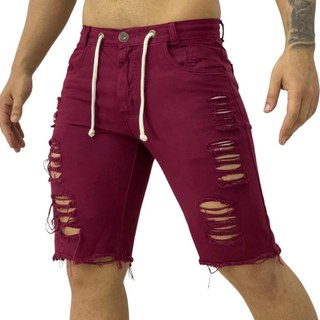 Bermuda Masculina Jeans Destroyed Cor vinho, Hs Moda Feminina