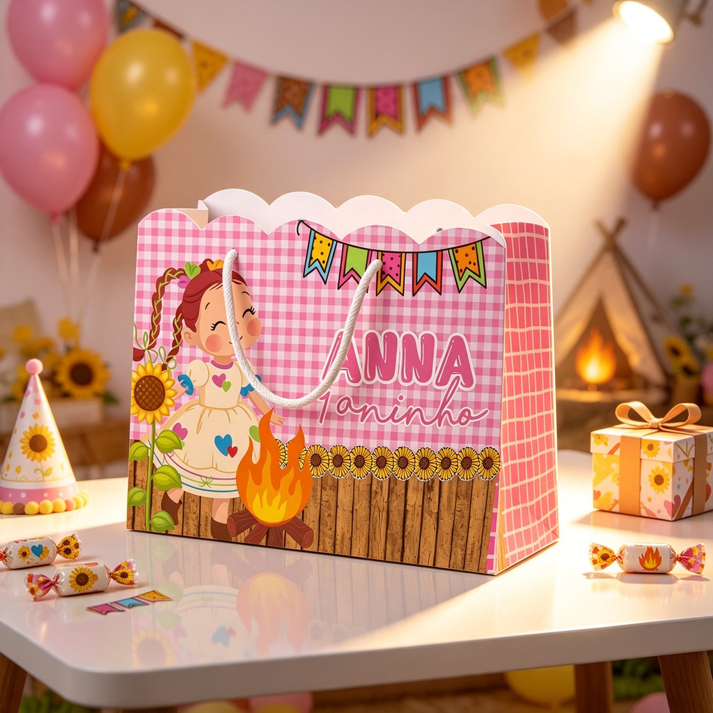 ⭐ Sacolinha Personalizada Arraiá Menina Festa Junina Lembrancinha de Aniversario