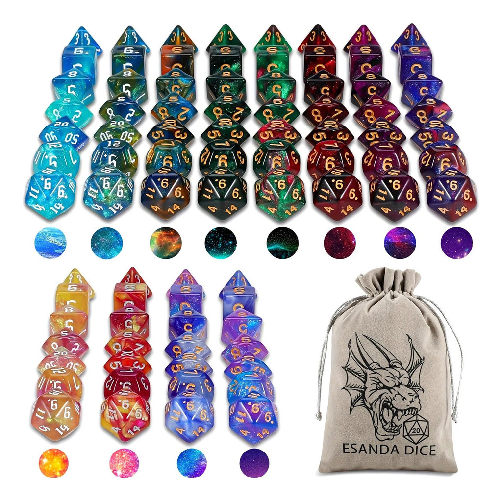Conjunto 84Pçs Dados Rpg Poliédricos Ded Translúcida + Bolsa