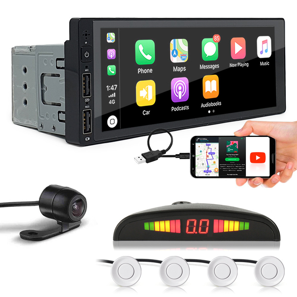 Kit Multimídia 1 Din + Câmera Ré + Sensor Ré Branco Novo Uno 2011 2012 2013 2014 Espelhamento Android Auto