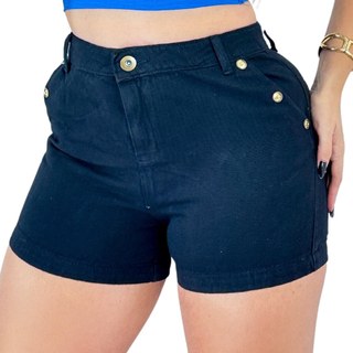 Short Jeans Feminino Preto com Detalhes Laterais,Elegância feminina