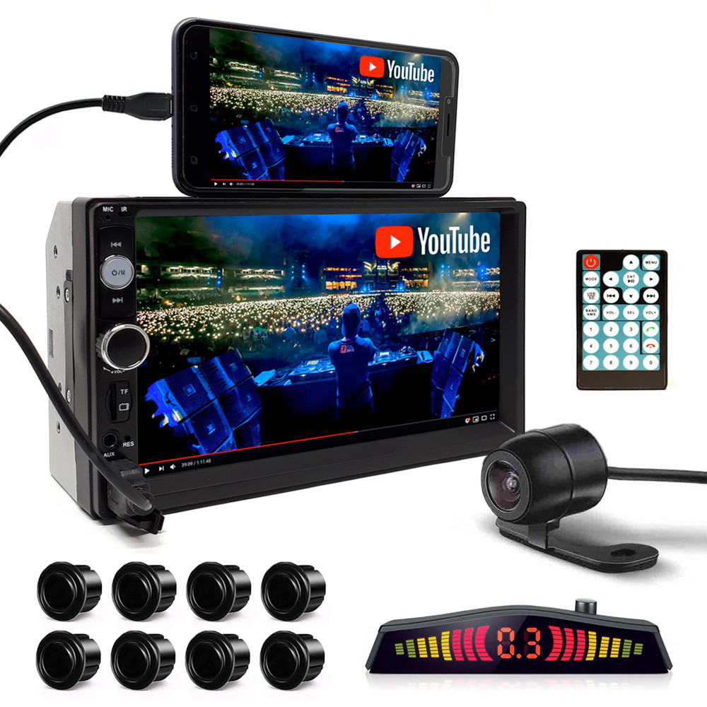 Kit Multimídia MP5 + Câmera Ré + Sensor 8 Pontos Preto Corolla 2013 2014 2015 2016 2017 Espelhamento