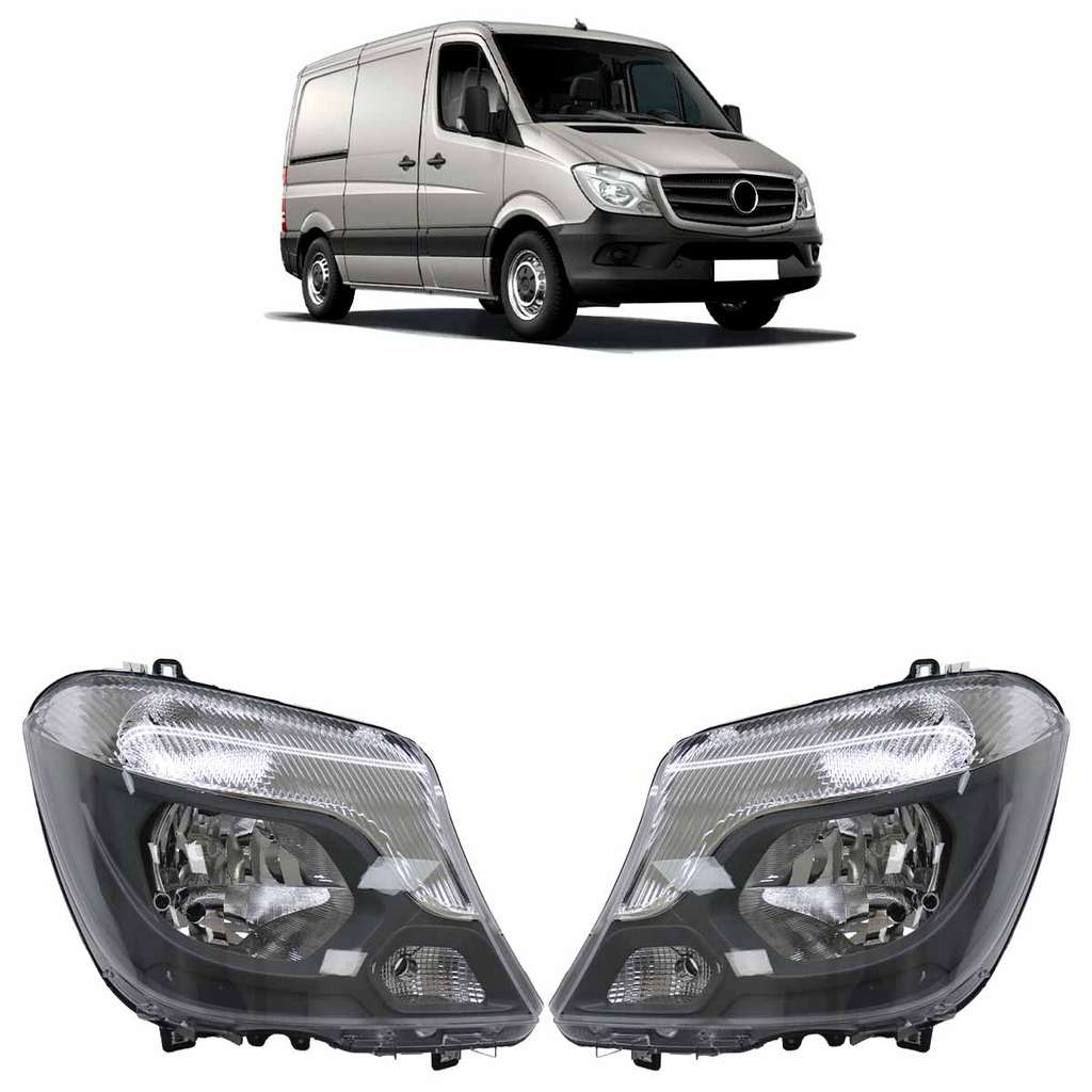 Par Farol Dianteiro Sprinter 2017 2018 2019 Máscara Cinza Lente Lisa Acrílico