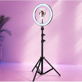 Iluminador Ring Light 10 Polegadas com Tripé 2,10m Luz Profissional para Maquiagem e Streaming
