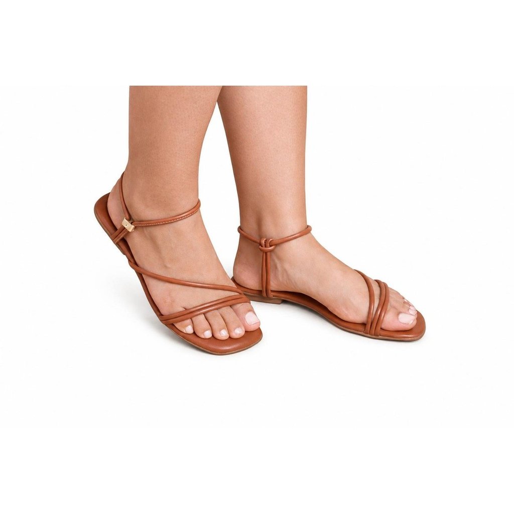 Sandália Feminina Rasteira Tiras Finas Bico Quadrado Casual Confortável Elegante Moda