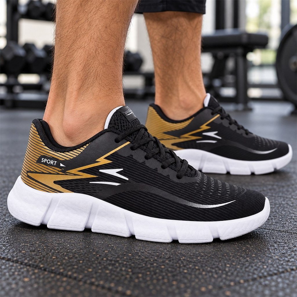 Tênis Masculino Esportivo Academia Caminhada Corrida Treino Respirável Amortecedor Confortável Crossfit Preto Branco