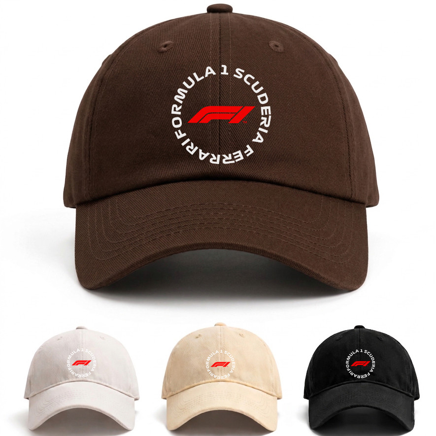 Boné Aba Curva Ferrari Scuderia F1 Racing Team Car Culture Premium Marrom Ajustável Confortavel Tendência