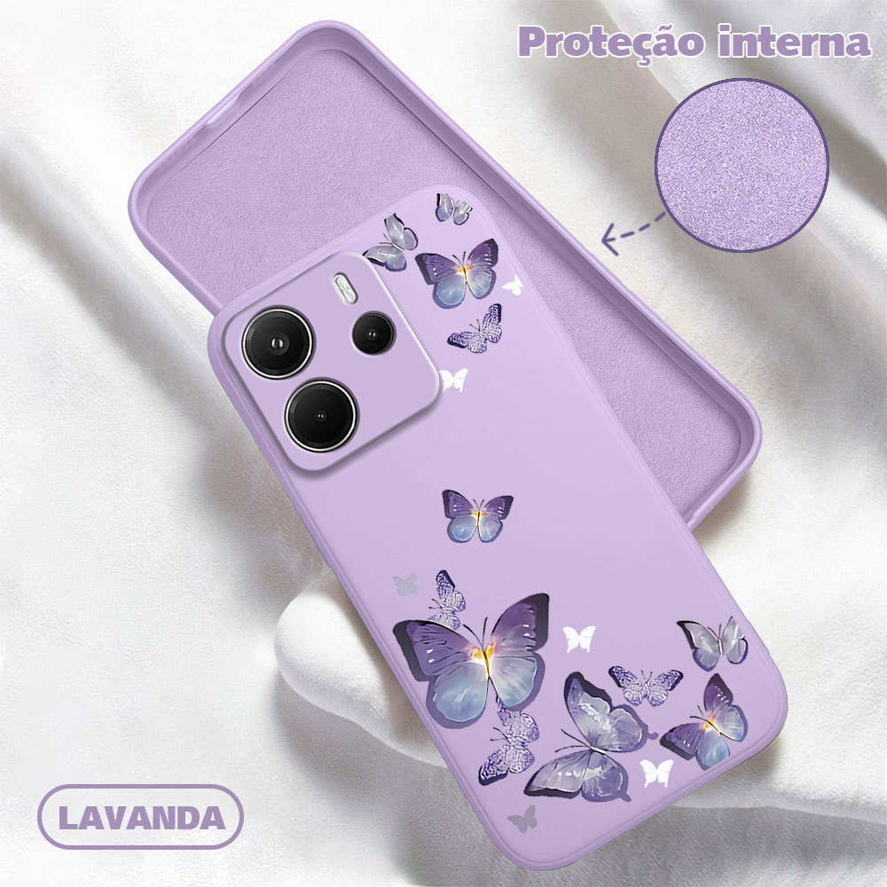 Capinha Borboleta Para Xiaomi Redmi Note 14 4G Capa Macia Silicone Aveludada Pro