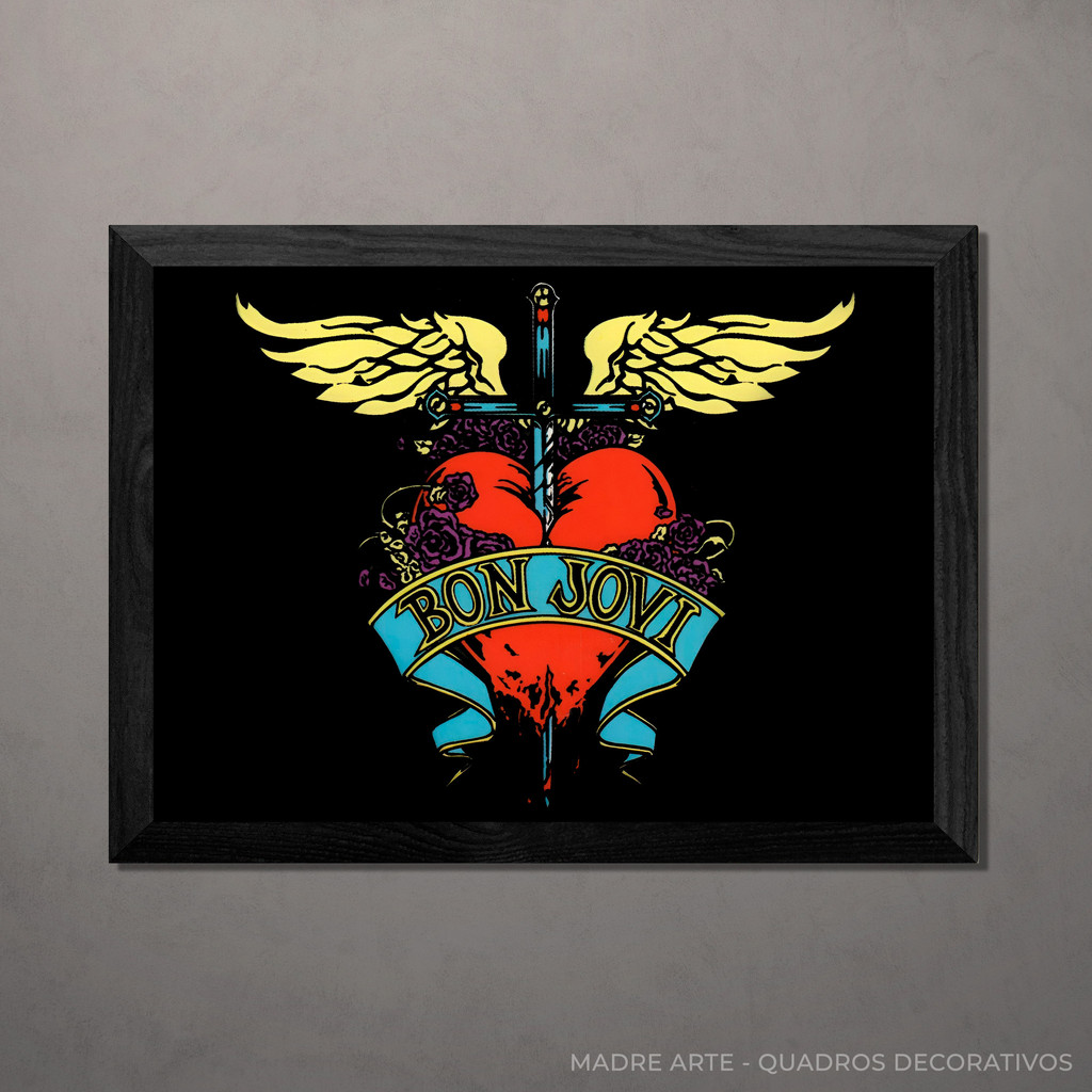 Quadro Decorativo Bon Jovi Logo A4 Com Vidro