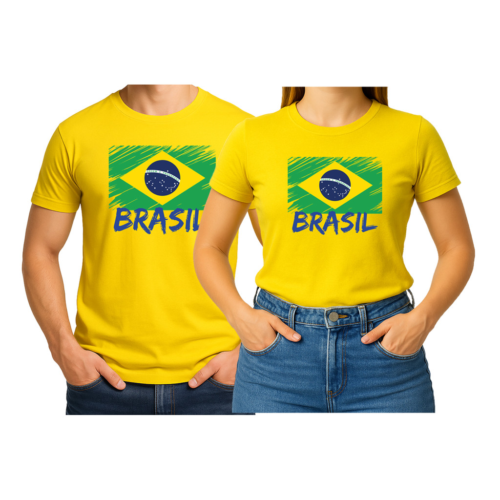 Kit 2 Camisas Camisetas Blusas do Brasil para Copa combo casal md6