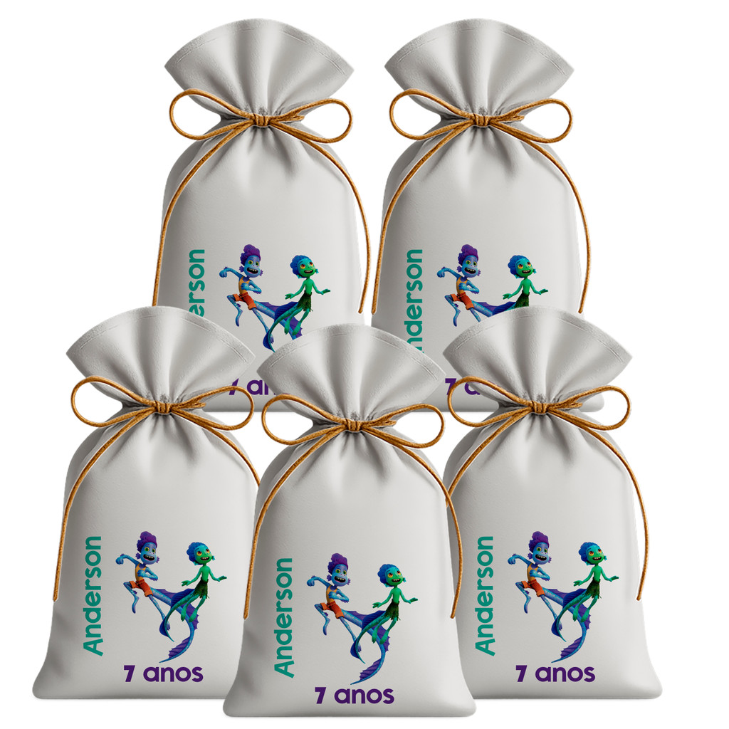 Kit 15 Saquinhos Sacolinhas Lembrancinha Festa Aniversário Tecido Personalizado Lucca e Amigo