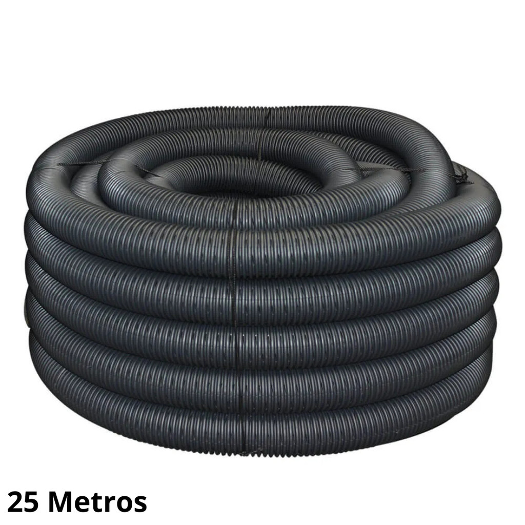 Tubo Duto PEAD Corrugado Dreno Perfurado 4 pol (100mm) Rolo 25M para Drenagem e Construção