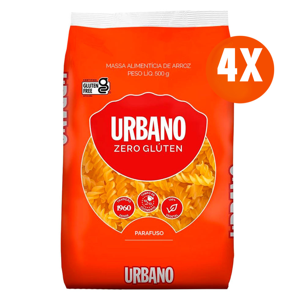 Kit 4x Macarrão de Arroz Parafuso sem Glúten Urbano 500g em Oferta na Shopee