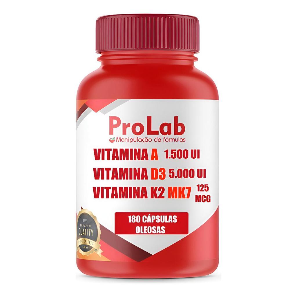 Vit K2 125mcg + Vit D3 5000ui + Vit A 1.500ui 180 Caps. Óleo