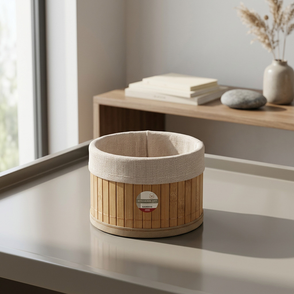 Cesto Multiuso Redondo em Bambu 10,5cm Compacto e Sustentável para Organização em Oferta na Shopee