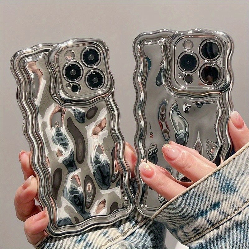 Padrão de Onda Espelhada Capa de celular com efeito ondulado galvanizado Compatível com todos os modelos de iPhone
