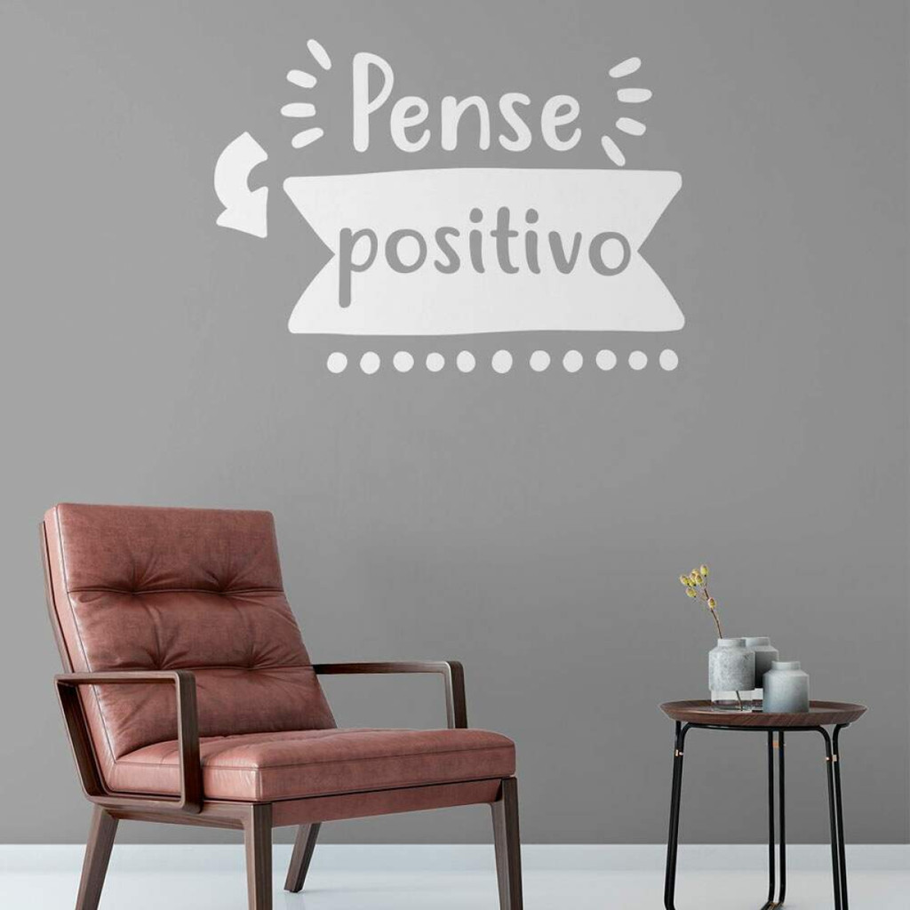 Adesivo decorativo frase pense positivo para parede sala ou escritório cinza e branco
