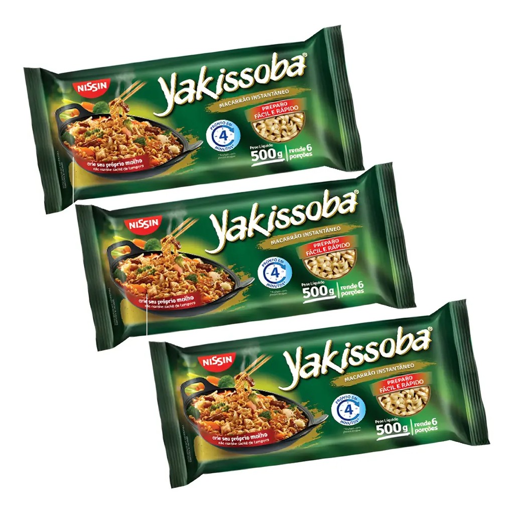 Macarrão Instantâneo Para Yakissoba Nissin 500g Kit C/ 3 Uni