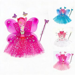 Kit Fantasia Fada Borboleta 4 Peças para Crianças Carnaval Festa à Fantasia Rosa