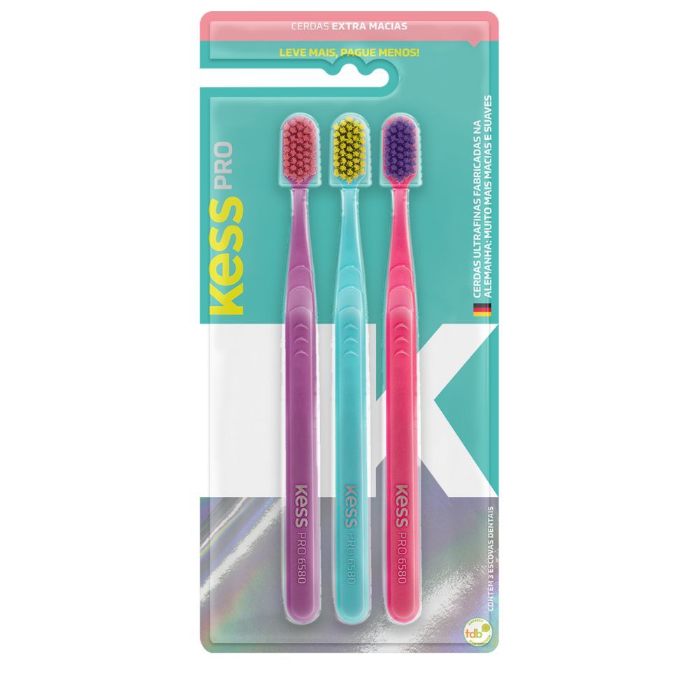 Pack Com 3 Escovas Dentais Kess Pro Extra Macias