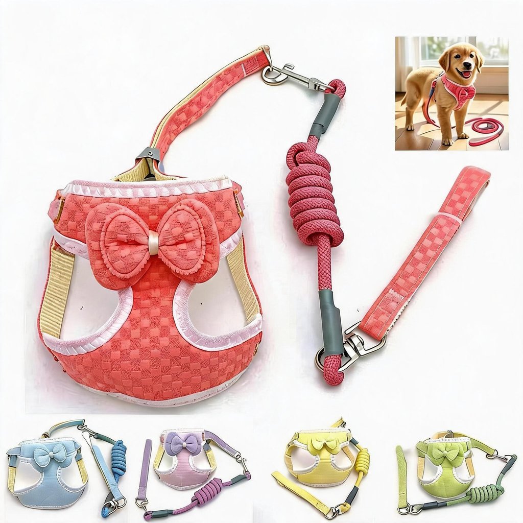 Conjunto de Peitoral Ajustável e Extensível + Guia para Cães Pequenos e Médios, Corda 120cm x 0,8cm