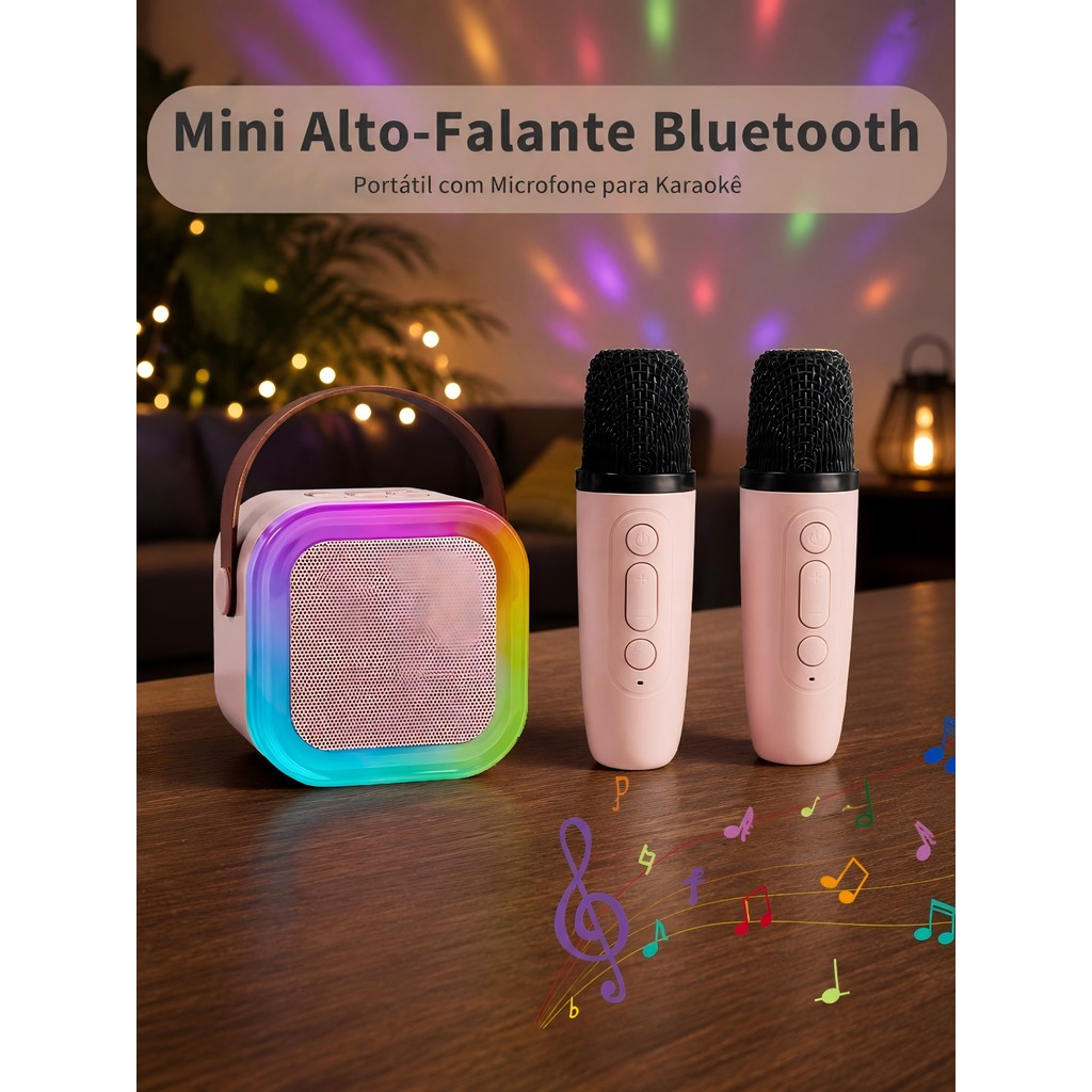K12 Caixa de Som Bluetooth Karaokê com Microfone Sem Fio Mini Alto-Falante Portátil 1 ou 2 Microfones