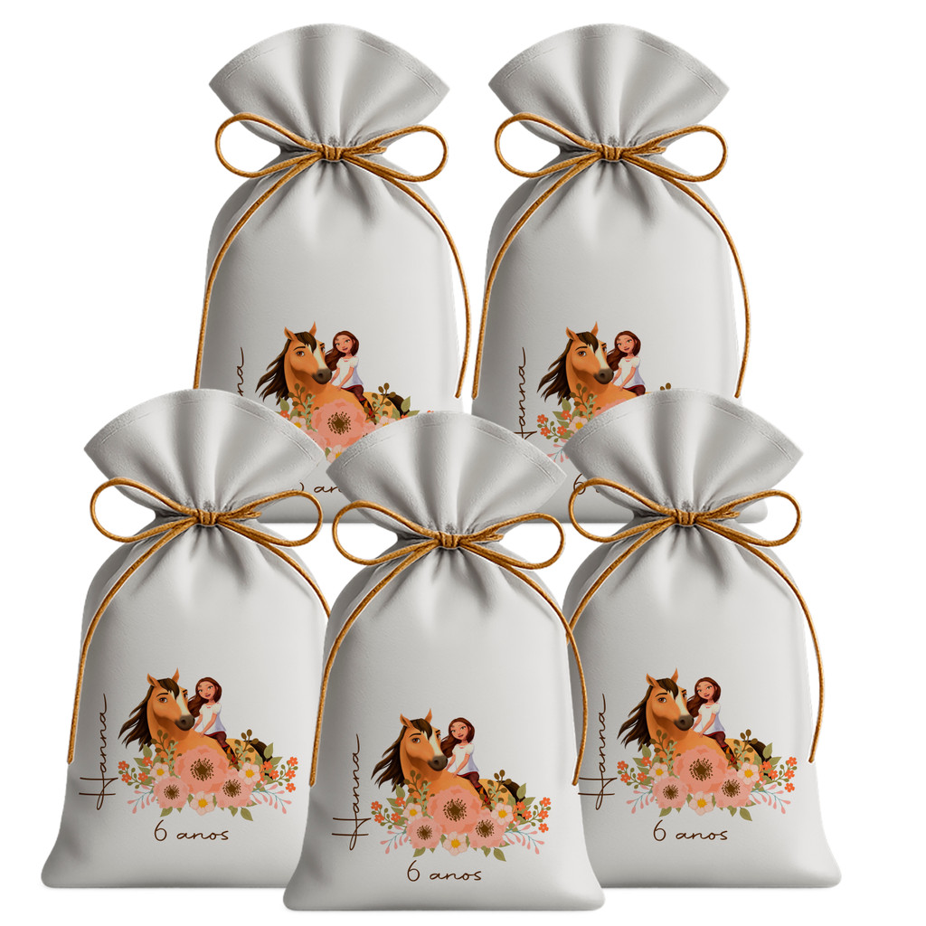 Kit 20 Saquinhos Sacolinhas Lembrancinha Festa Aniversário Tecido Personalizado Spirit menina flores
