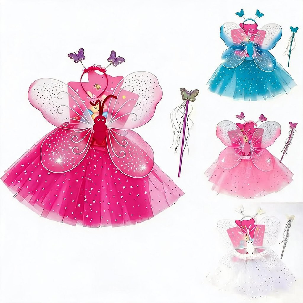 Conjunto Fantasia de Fada Borboleta 4 Peças para Crianças Carnaval Festa Aniversário