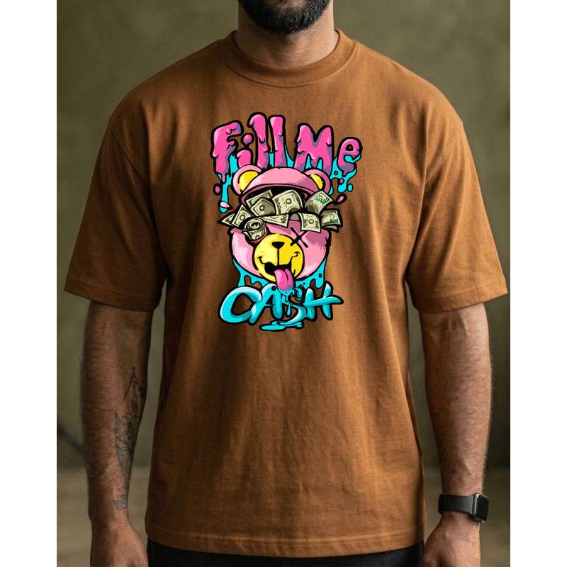 Camiseta Bear Fillme Cash Estampada Personalizada Oversized Streetwear