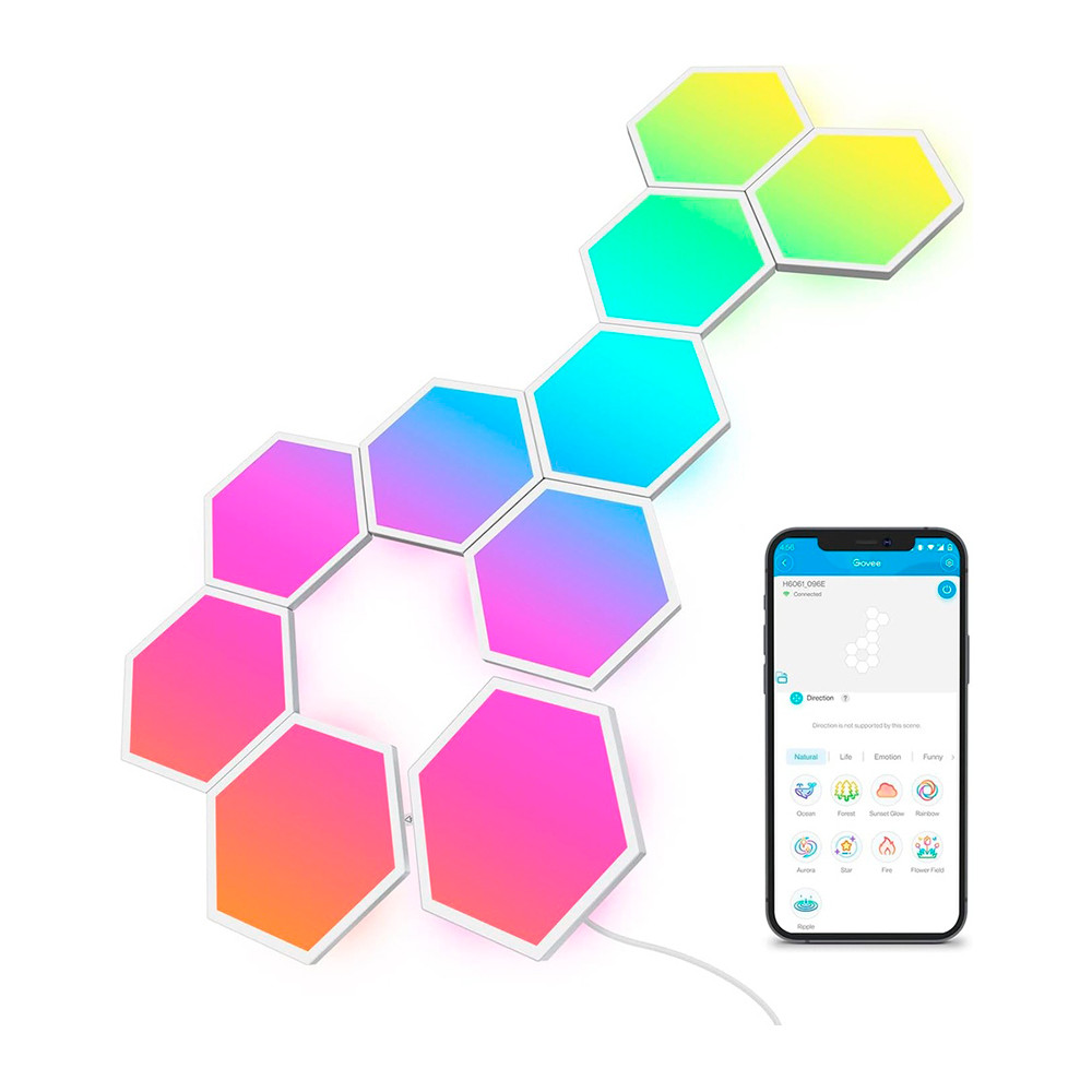 Painel LED Govee Glide Hexa RGBIC Pacote 10 Peças WiFi Gamer