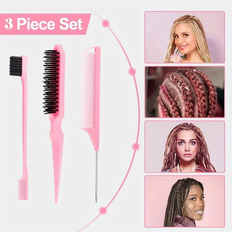 Kit Pente Separador de Mecha, Escova Baby Hair, Escova 3 Fielira mil+ Vendido(s) - 2pcs