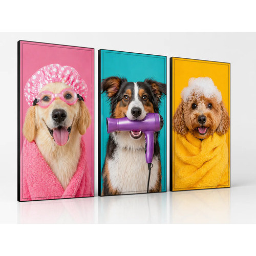 Quadros Decorativos Cachorros Pet Shop Divertido 3 Peças