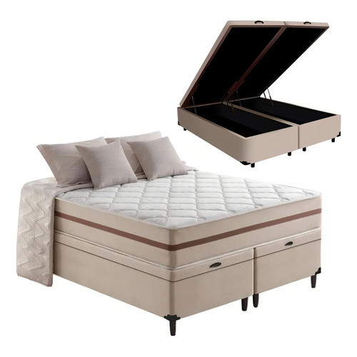 Camabox Baú+colchão Superking Classi Molapocket 193x203x64cm Cor Bege