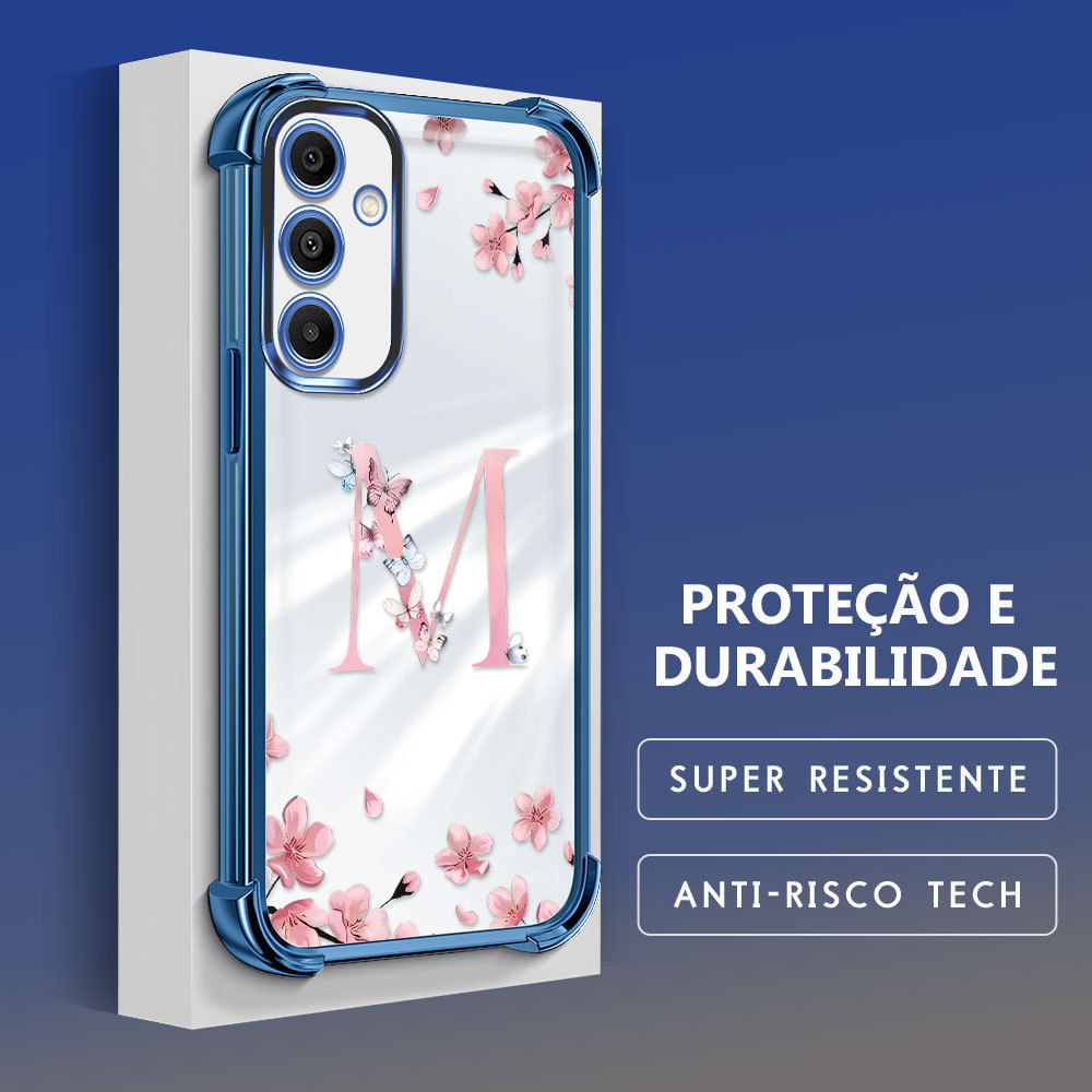 Capinha Com Flores Letras Para Samsung Galaxy A16 4G 5G Personalizada Capa Anti Impacto Transparente Macia Case SJ 1349