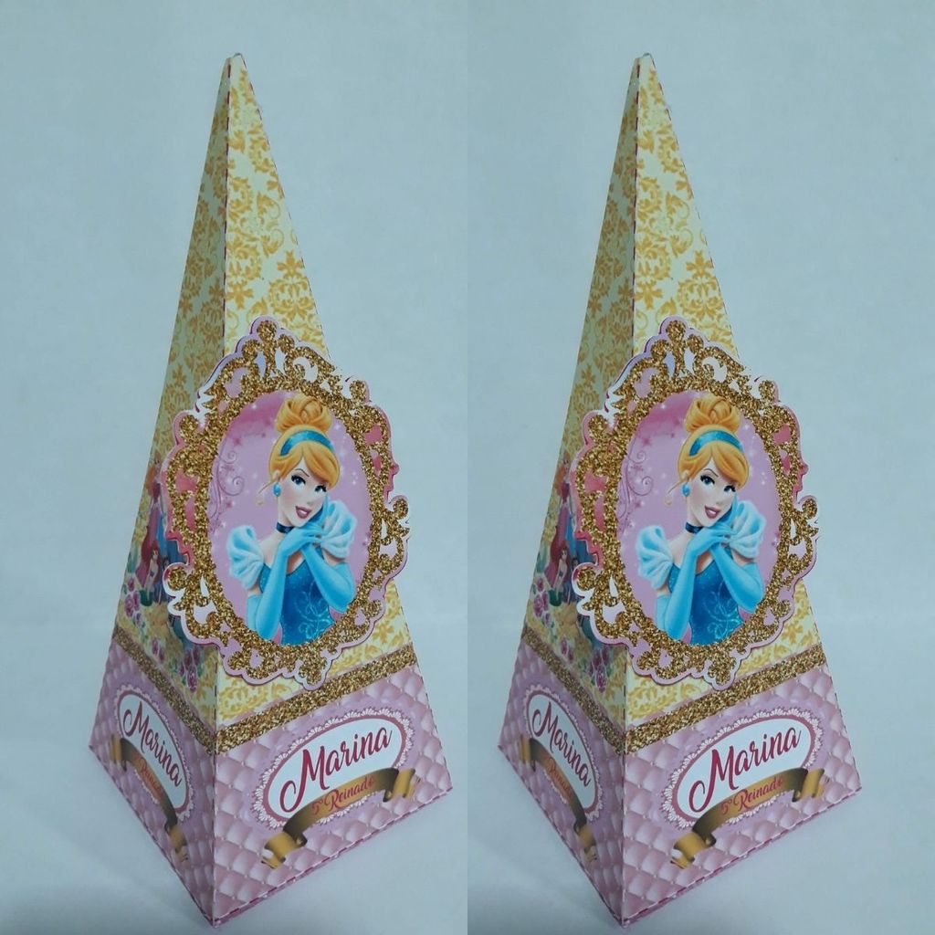 Caixa Pirâmide Personalizada | Caixa Cone | Lembrancinha para Festa | Envio Rápido | Princesas Disney
