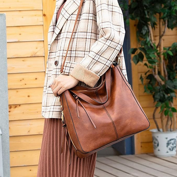 Bolsa grande De Ombro e transversal Feminina De Couro PU com cupom - Bolsa